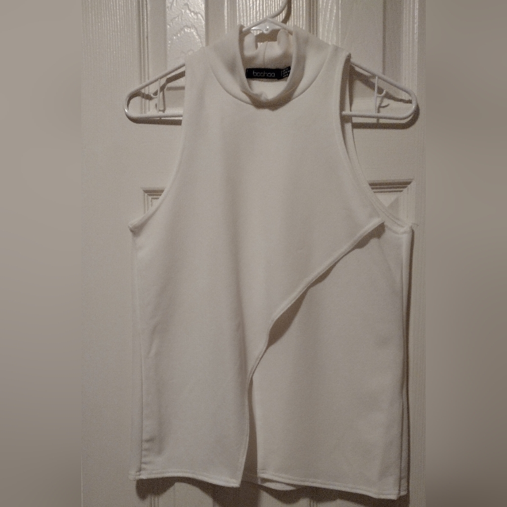 Boohoo Cream Asymmetrical Tank Top
